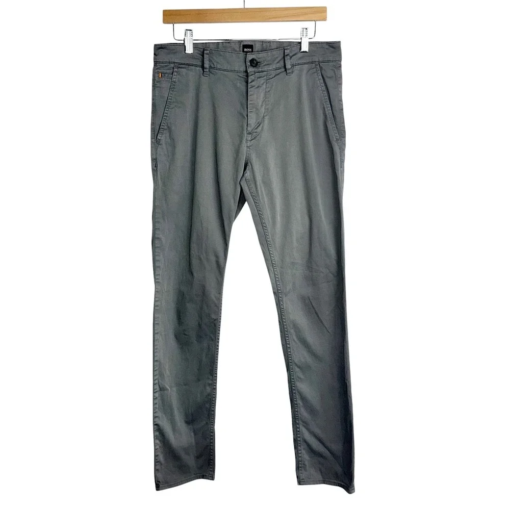 BOSS Chino Pants Mens 31x34 Grey Slim‎ Fit Schino-Slim D Stretch Cotton EUC